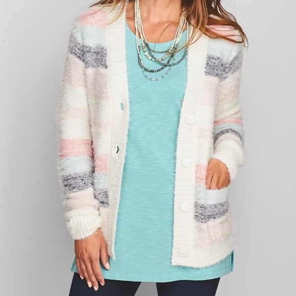 CJ Banks Sweaters - SALE NWOT Cozy Soft Button Front Striped Cardigan Sweater